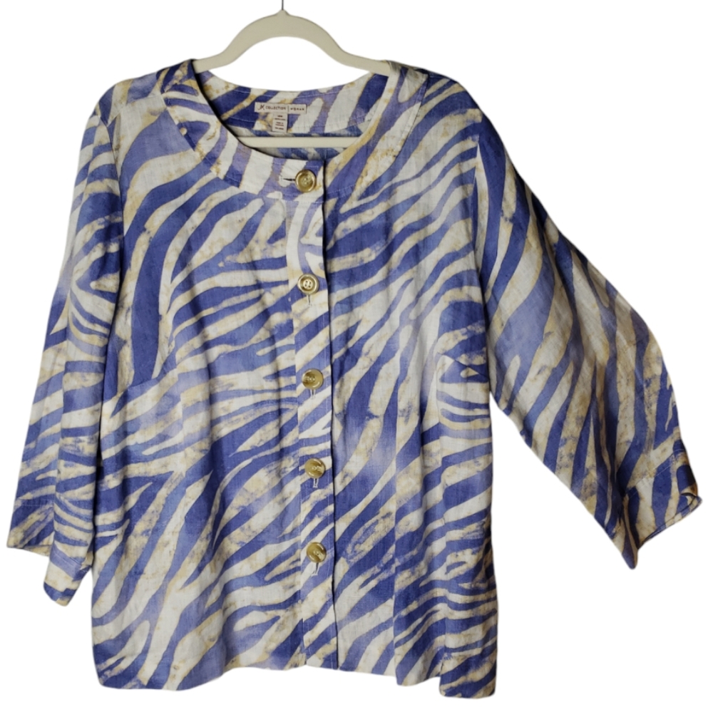 Linen JM Collection Woman Lightweight Jacket Batik Shibori Tiedye Beach Coastal